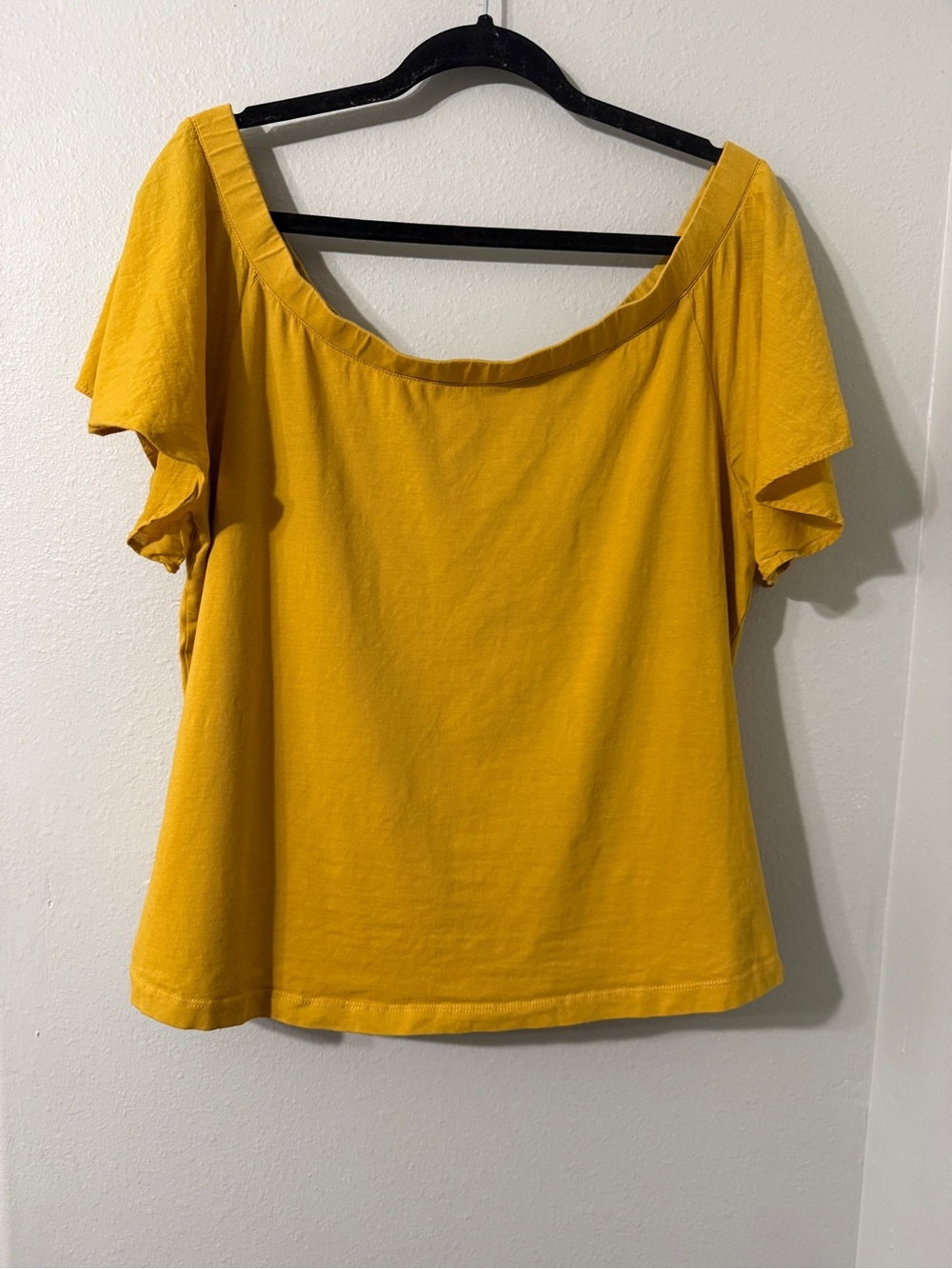 Anthropologie Maeve Mustard Gold Off-Shoulder Short Flowy Sleeve Cotton Top XL